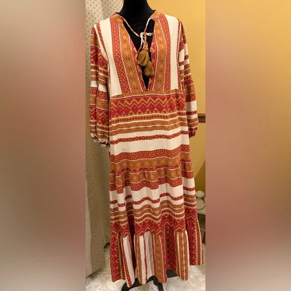 Easel Multicolor Bohemian Long Sleeve Dress - Picture 1 of 7